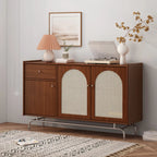 Modern Ink Wood Metal Base Rattan Cabinet for Living Room