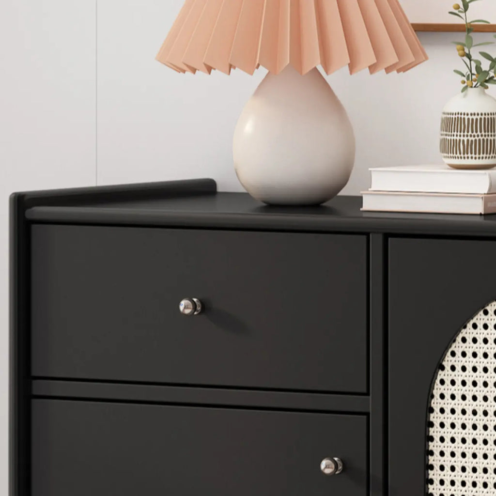Modern Ink Wood Metal Base Rattan Cabinet for Living Room