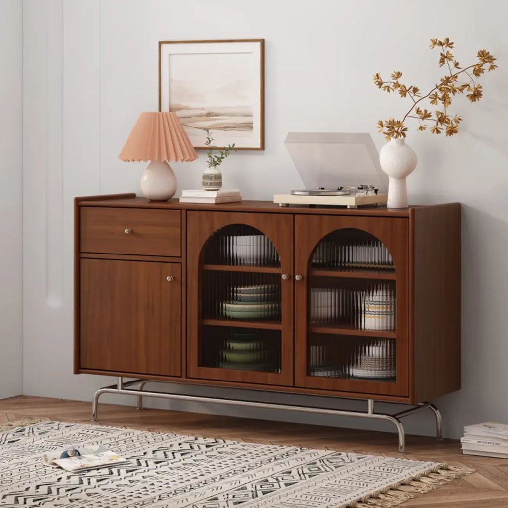 Modern Ink Wood Metal Base Rattan Cabinet for Living Room