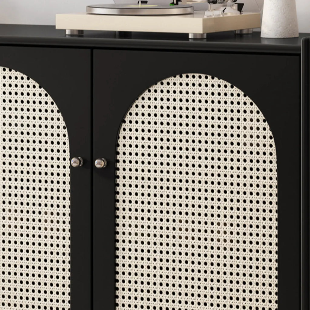 Modern Ink Wood Metal Base Rattan Cabinet for Living Room