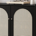 Modern Ink Wood Metal Base Rattan Cabinet for Living Room