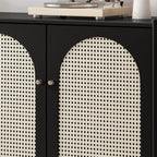 Modern Ink Wood Metal Base Rattan Cabinet for Living Room