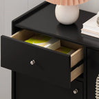 Modern Ink Wood Metal Base Rattan Cabinet for Living Room