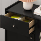 Modern Ink Wood Metal Base Rattan Cabinet for Living Room
