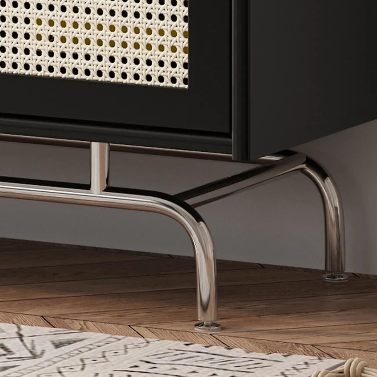 Modern Ink Wood Metal Base Rattan Cabinet for Living Room