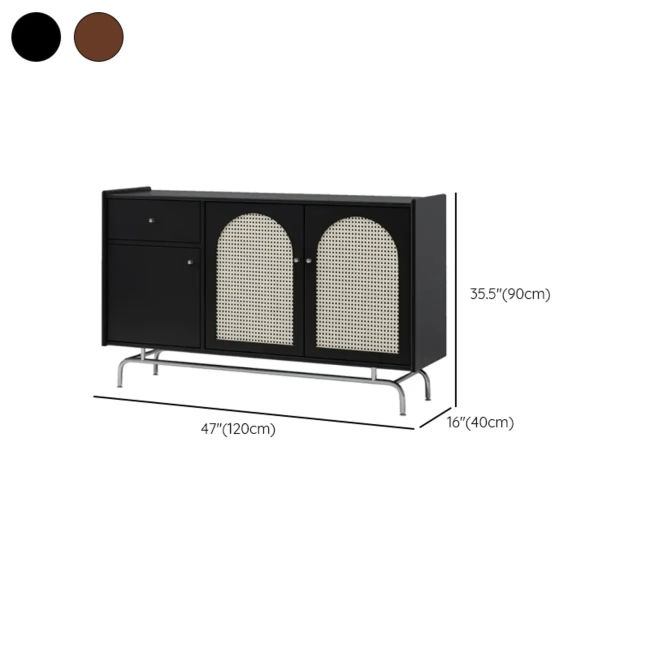 Modern Ink Wood Metal Base Rattan Cabinet for Living Room