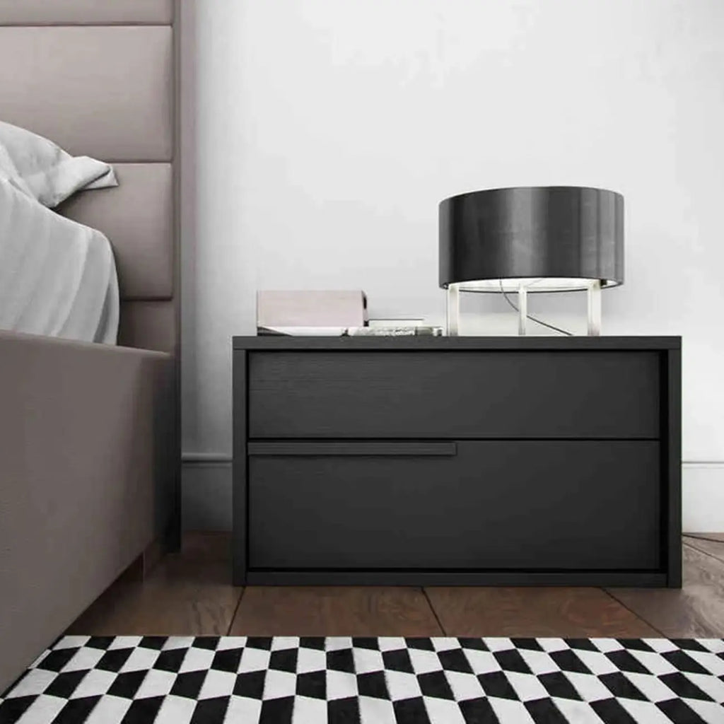 Modern Black Manufactured Wood 2-Drawer Nightstand