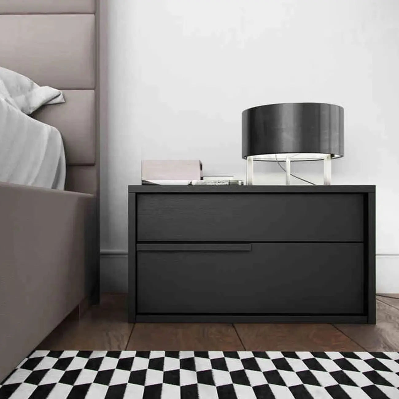 Modern Black Manufactured Wood 2-Drawer Nightstand