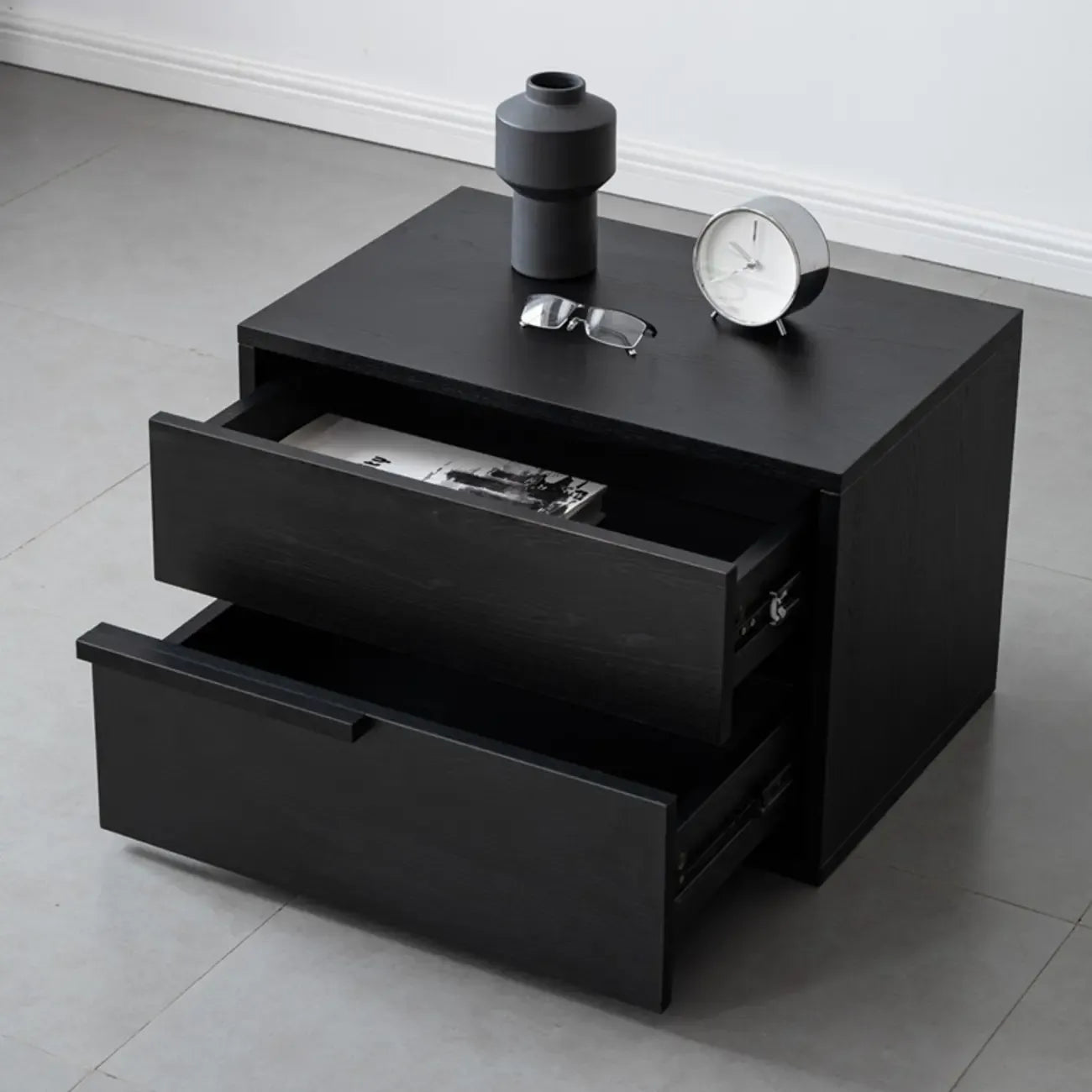 Modern Black Manufactured Wood 2-Drawer Nightstand