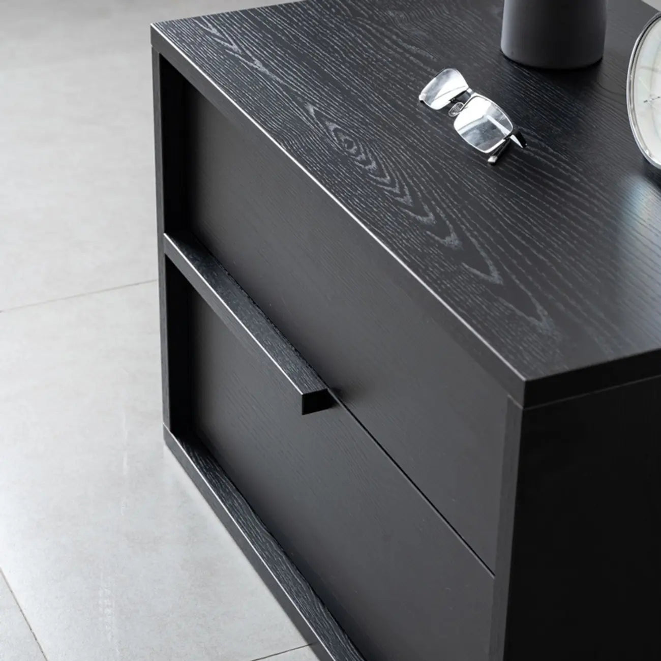 Modern Black Manufactured Wood 2-Drawer Nightstand