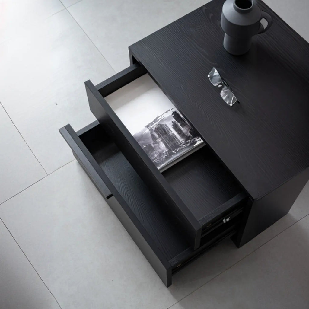 Modern Black Manufactured Wood 2-Drawer Nightstand