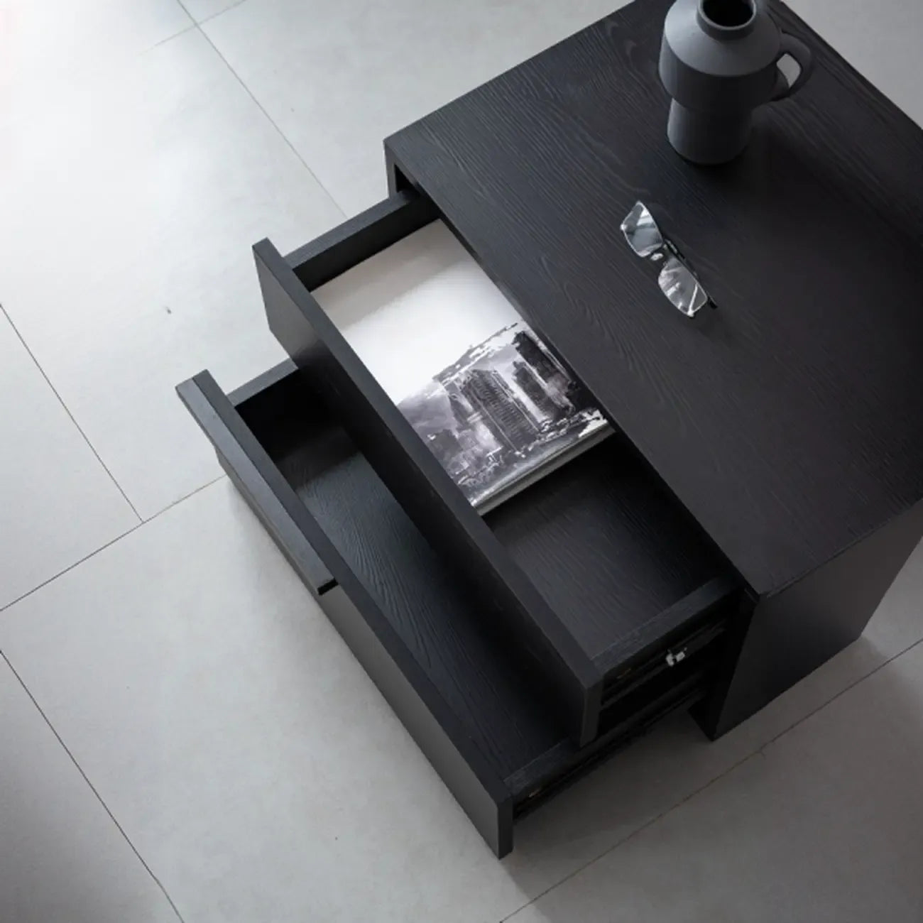 Modern Black Manufactured Wood 2-Drawer Nightstand