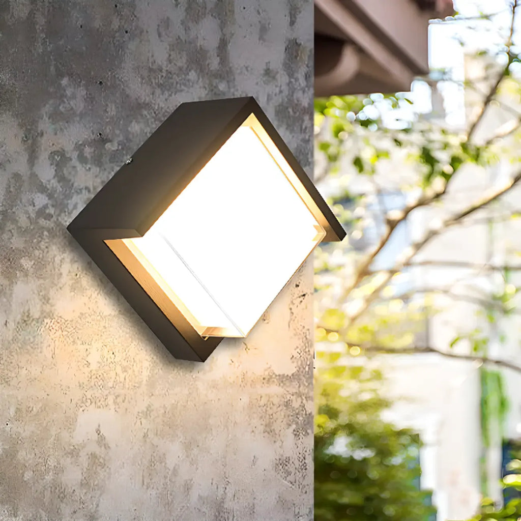 Modern Geometric Black Metal Flush Mount Outdoor Wall Sconce