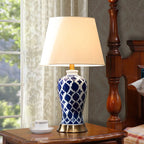 Elegant Ceramic Table Lamp with Geometric Fabric Shade