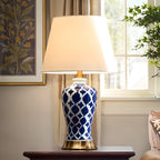 Elegant Ceramic Table Lamp with Geometric Fabric Shade