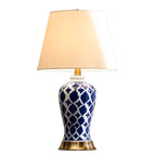 Elegant Ceramic Table Lamp with Geometric Fabric Shade