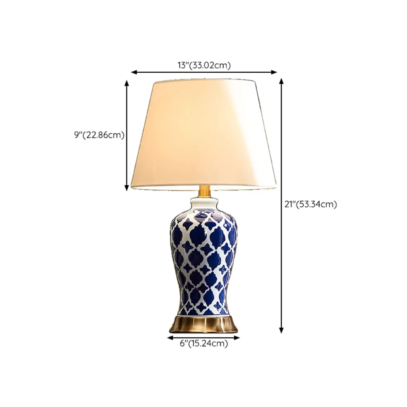 Elegant Ceramic Table Lamp with Geometric Fabric Shade