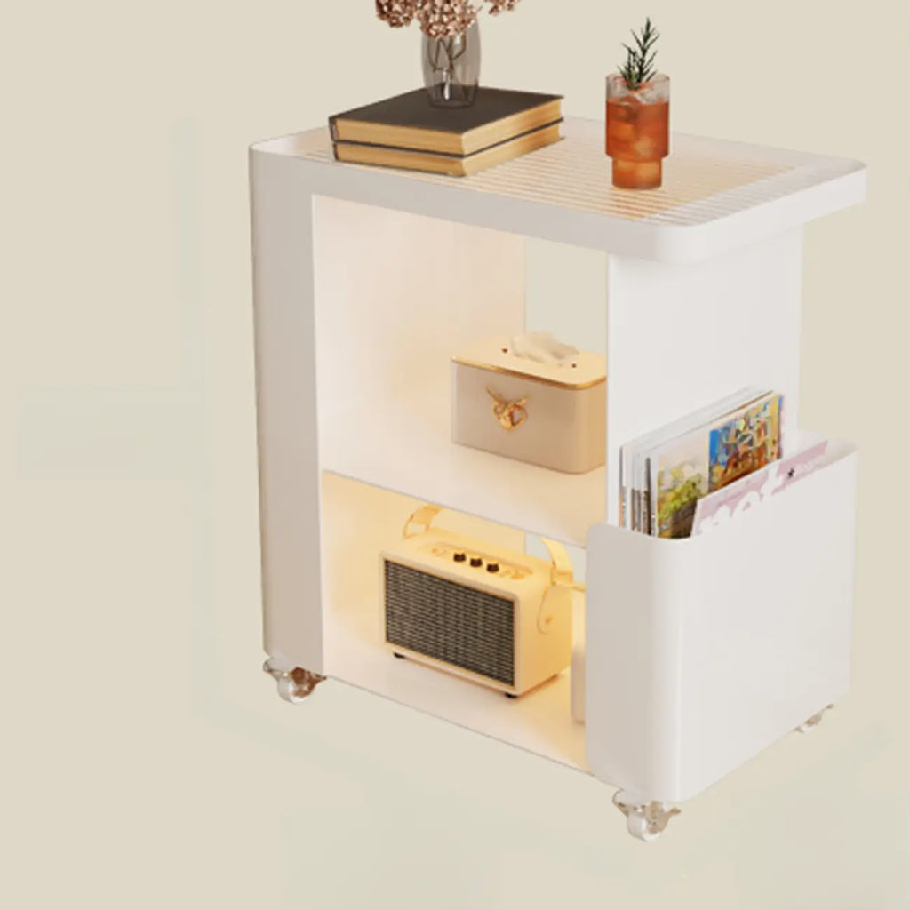 Postmodern 3 Shelves Open Storage Rolling Nightstand with Light