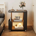 Postmodern 3 Shelves Open Storage Rolling Nightstand with Light