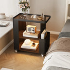 Postmodern 3 Shelves Open Storage Rolling Nightstand with Light