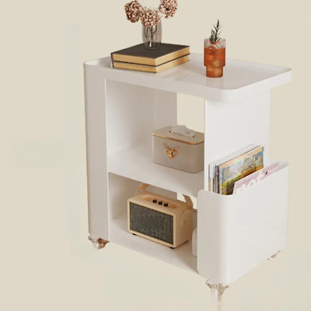 Postmodern 3 Shelves Open Storage Rolling Nightstand with Light