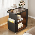 Postmodern 3 Shelves Open Storage Rolling Nightstand with Light