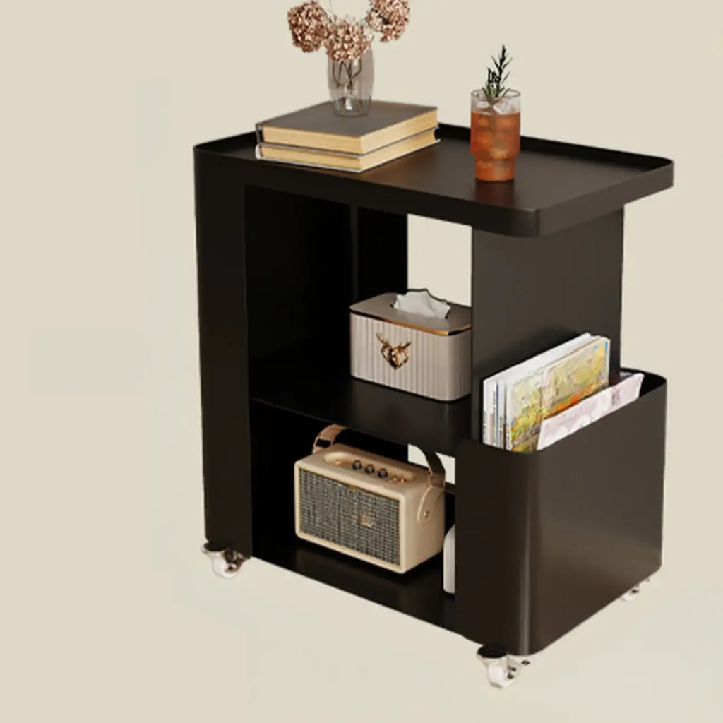 Postmodern 3 Shelves Open Storage Rolling Nightstand with Light