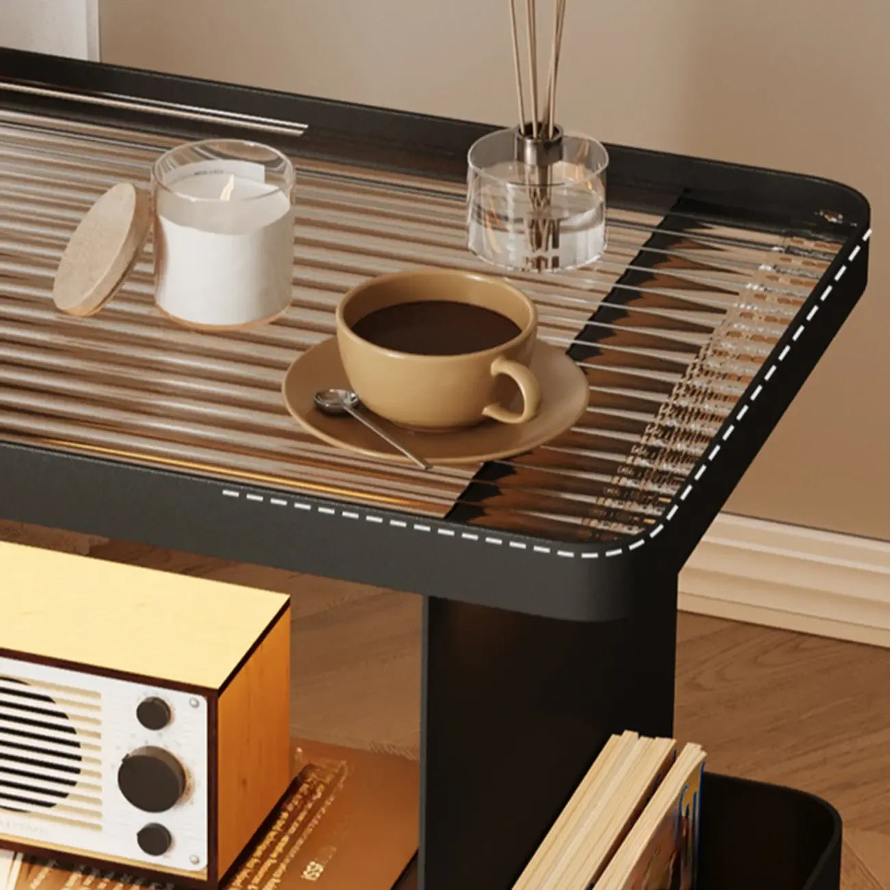 Postmodern 3 Shelves Open Storage Rolling Nightstand with Light