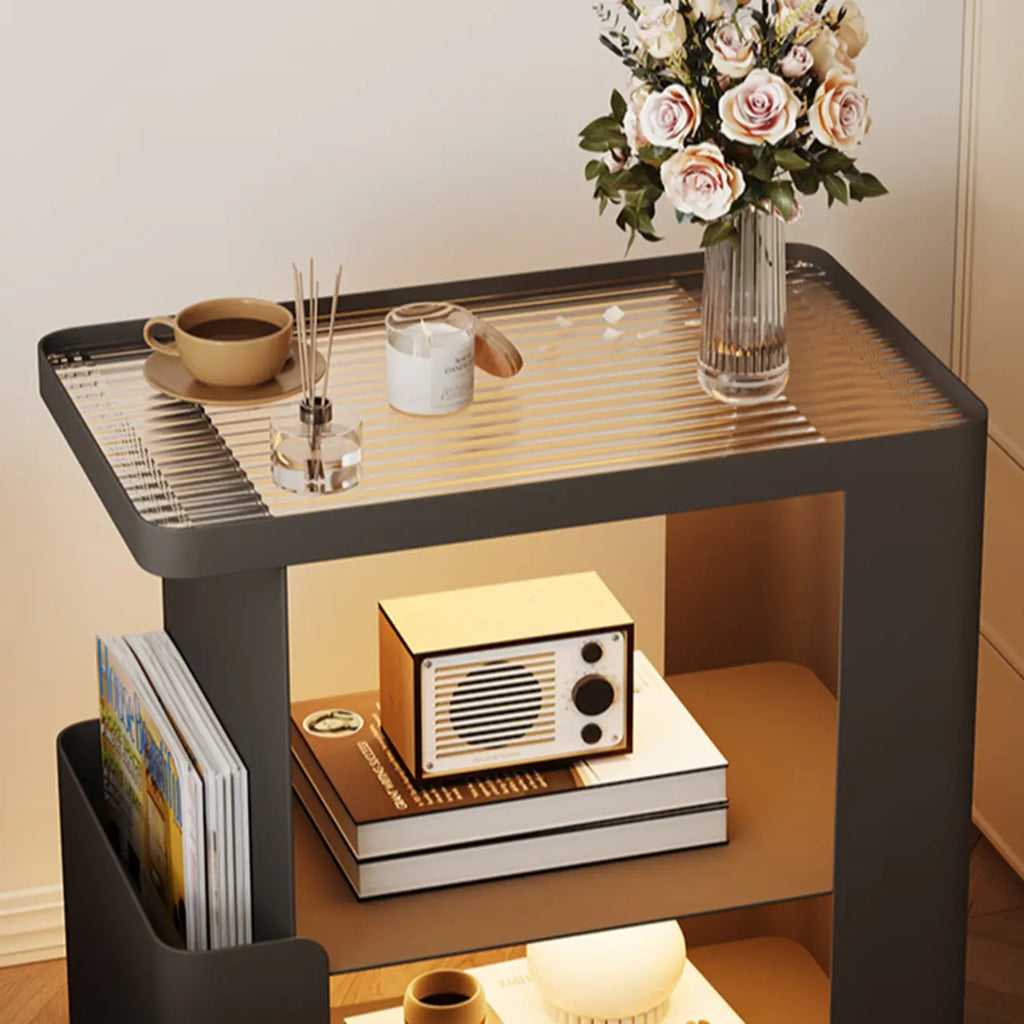 Postmodern 3 Shelves Open Storage Rolling Nightstand with Light
