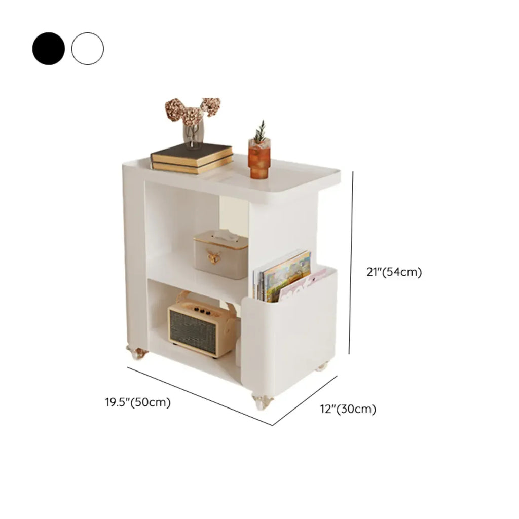 Postmodern 3 Shelves Open Storage Rolling Nightstand with Light