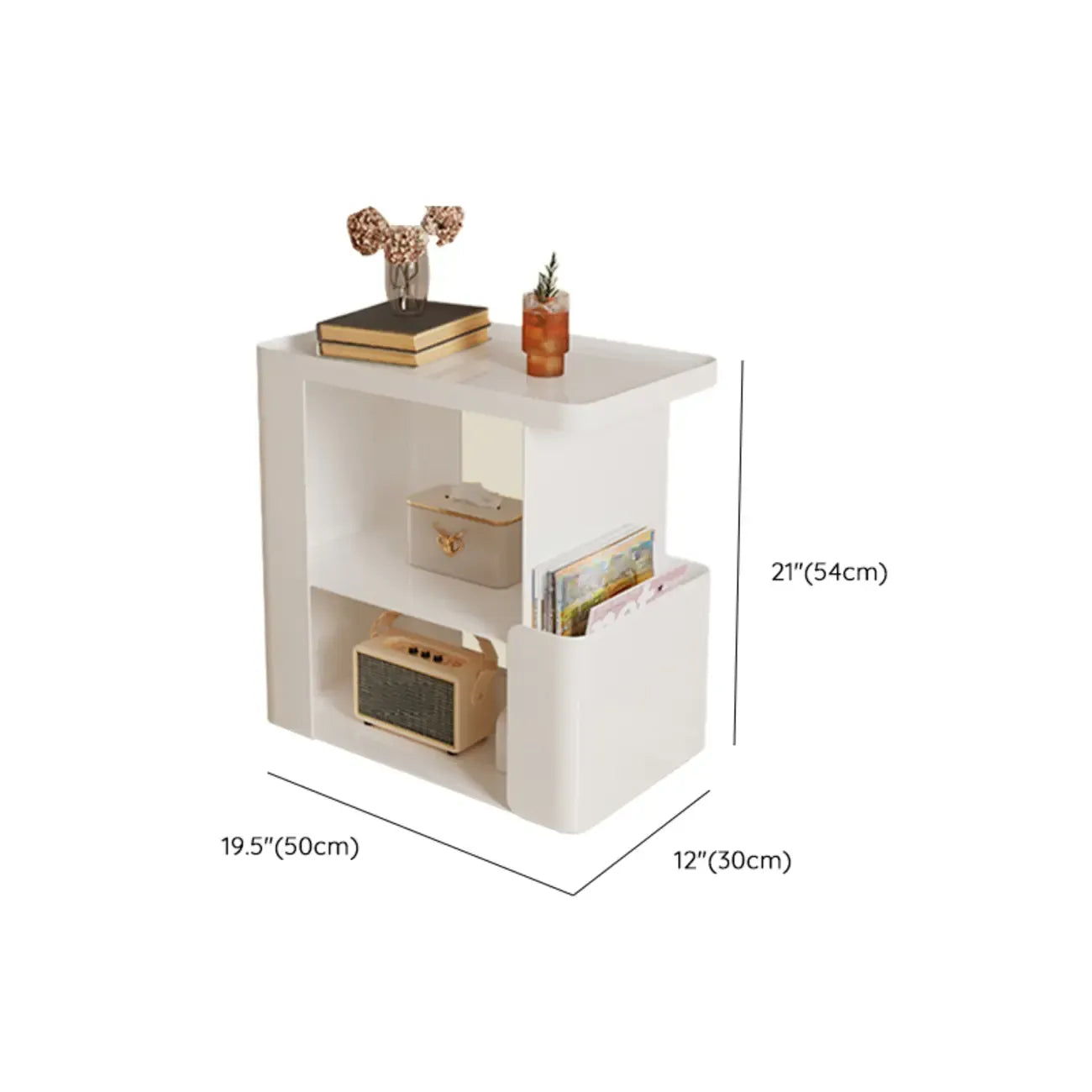 Postmodern 3 Shelves Open Storage Rolling Nightstand with Light