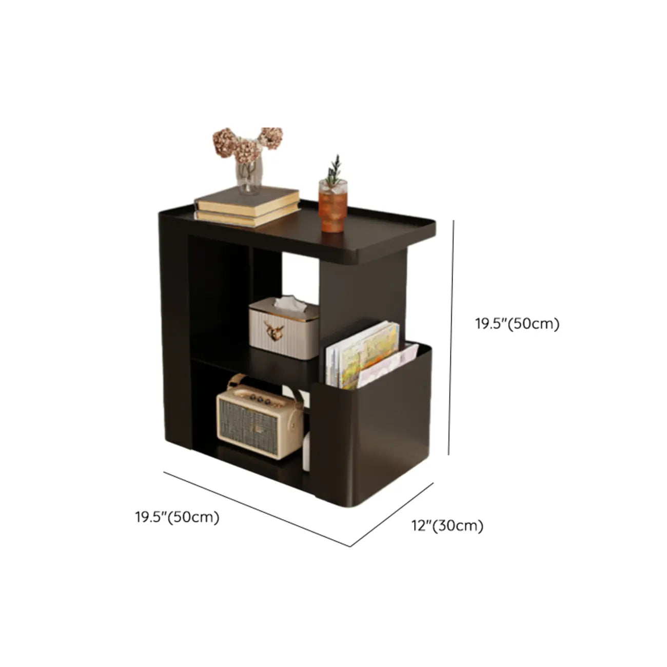 Postmodern 3 Shelves Open Storage Rolling Nightstand with Light