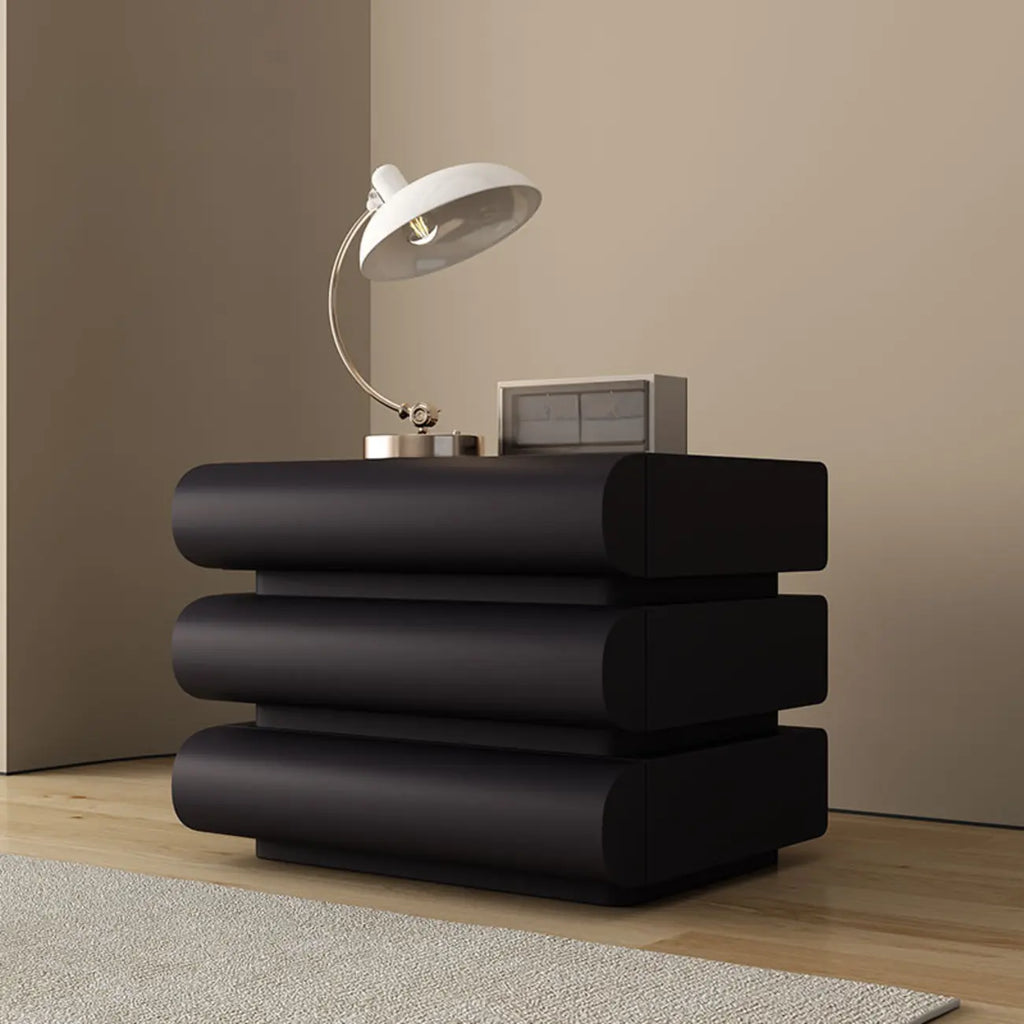 Minimalist Leather Top Wood Frame 3-Drawer Nightstand