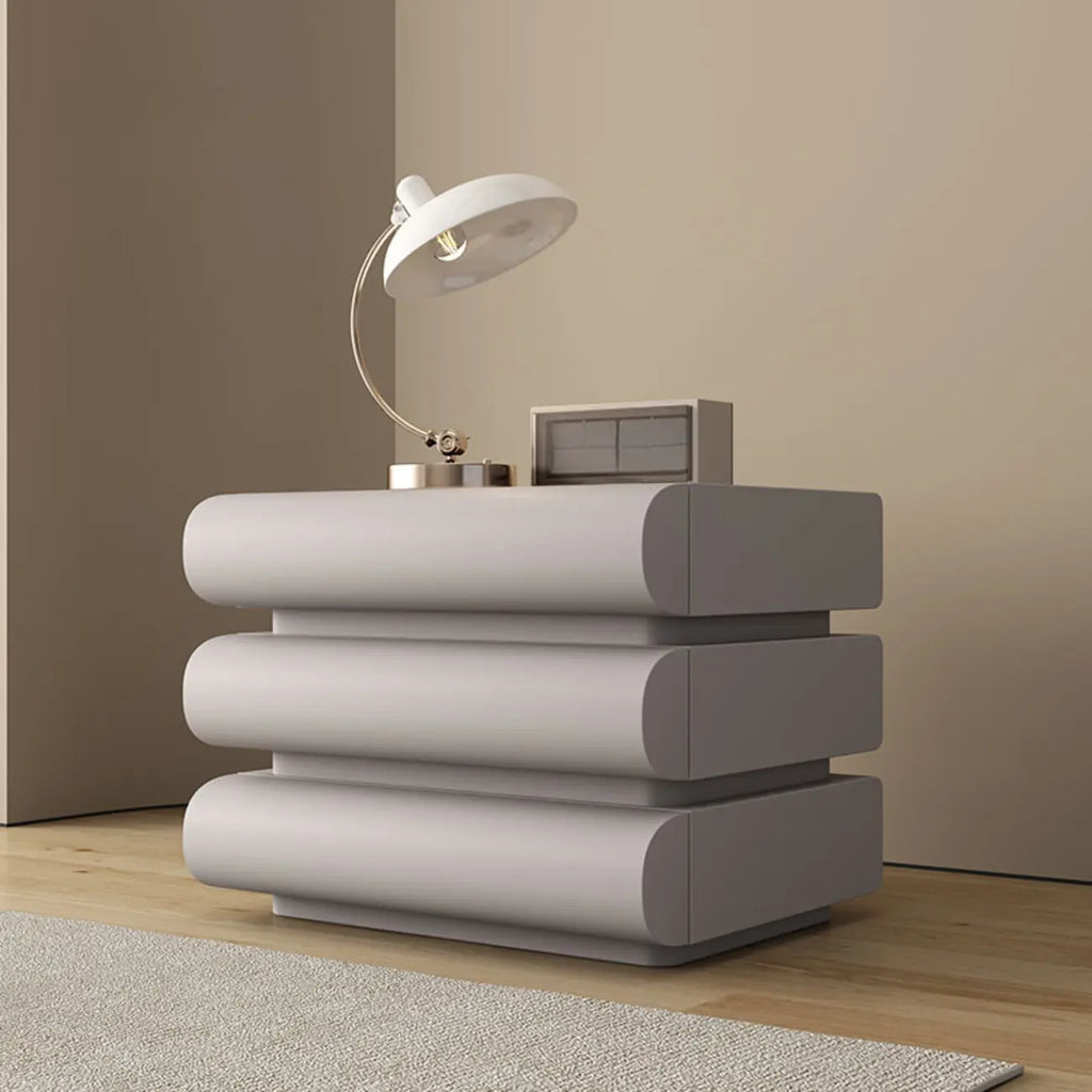Minimalist Leather Top Wood Frame 3-Drawer Nightstand