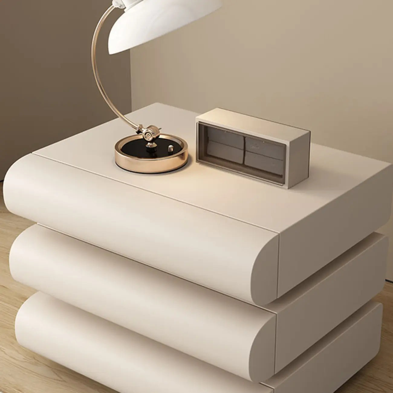 Minimalist Leather Top Wood Frame 3-Drawer Nightstand