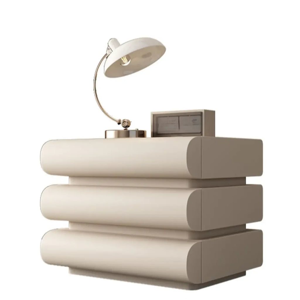 Minimalist Leather Top Wood Frame 3-Drawer Nightstand