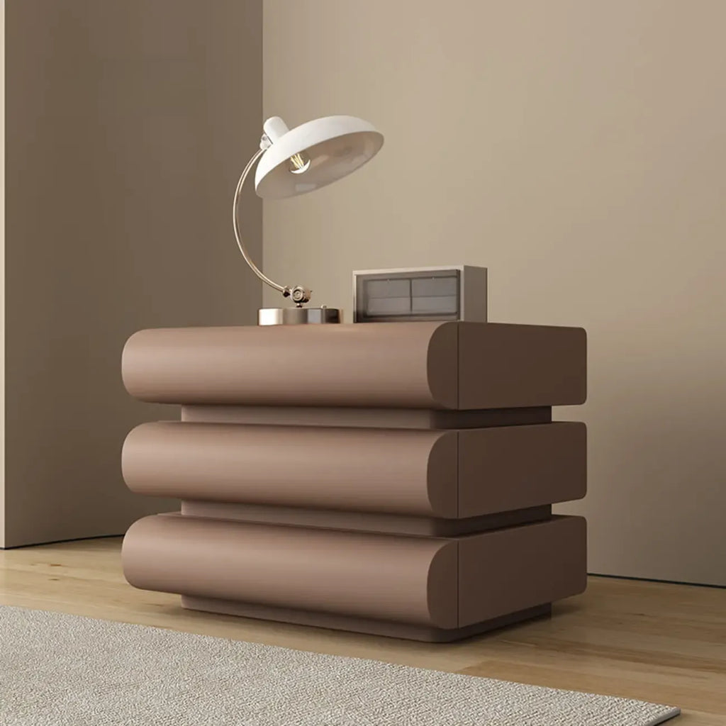 Minimalist Leather Top Wood Frame 3-Drawer Nightstand