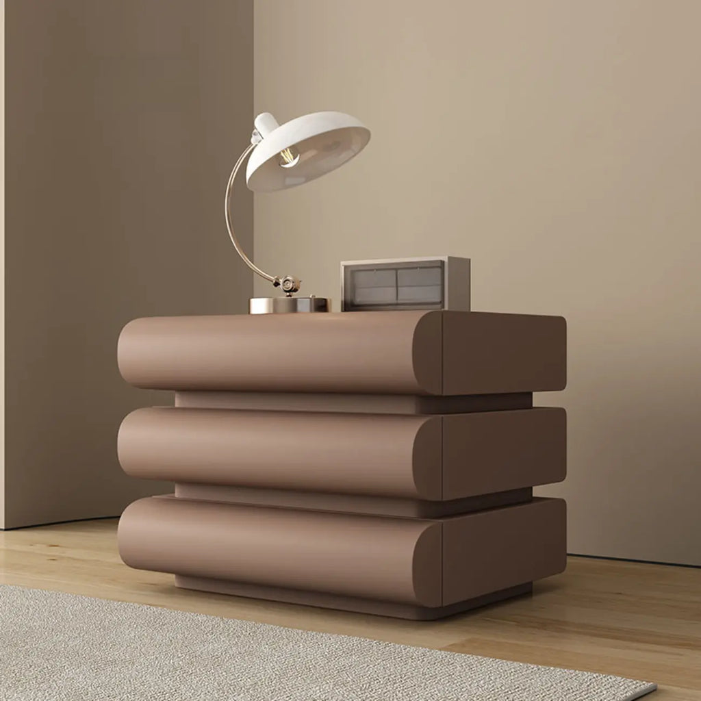 Minimalist Leather Top Wood Frame 3-Drawer Nightstand