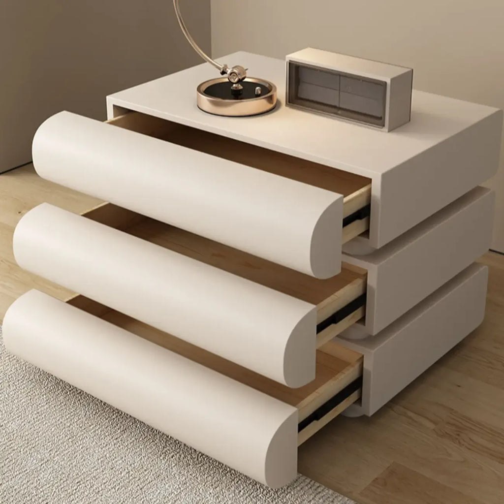 Minimalist Leather Top Wood Frame 3-Drawer Nightstand