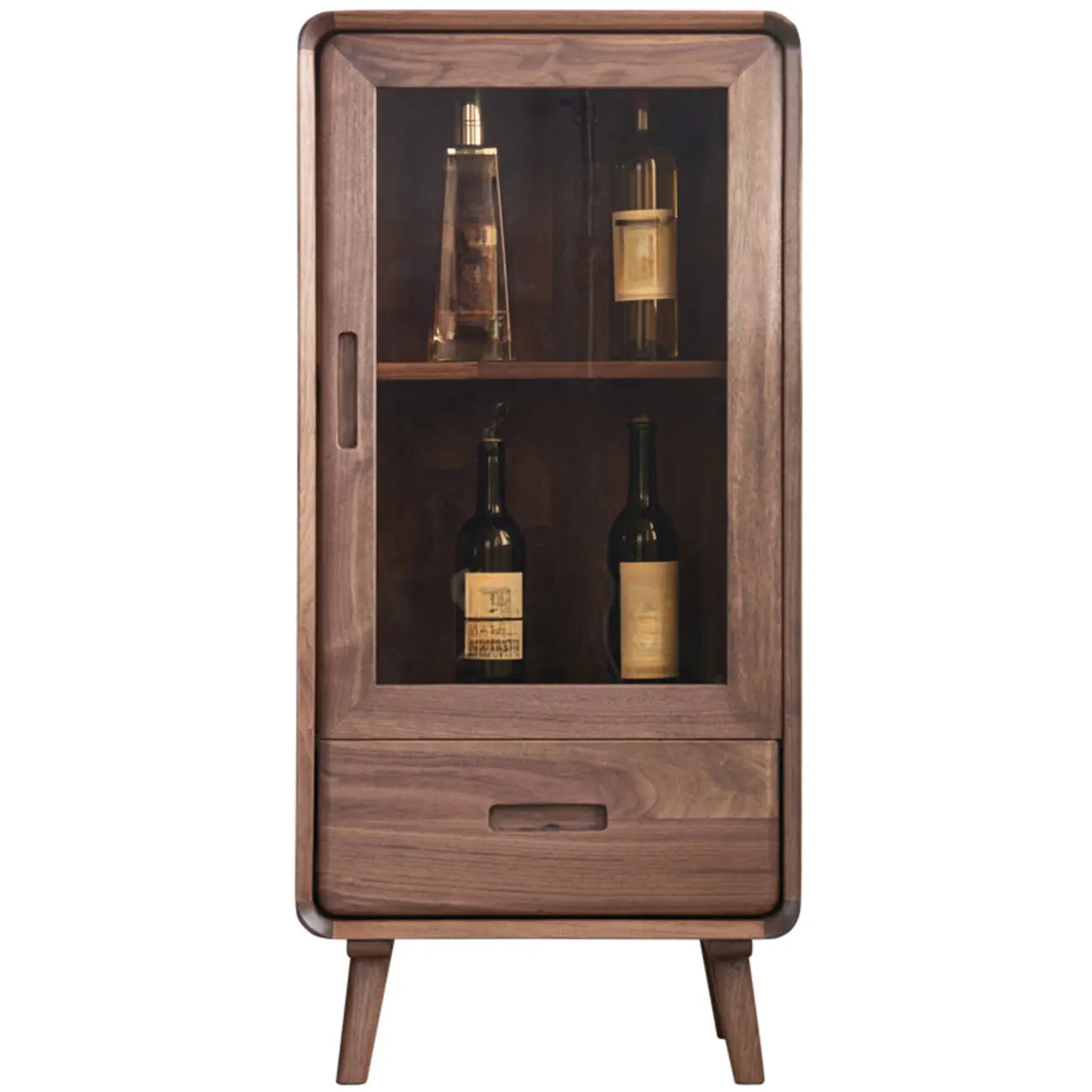 Freestanding Wood Brown Curio Cabinet with Glass Door