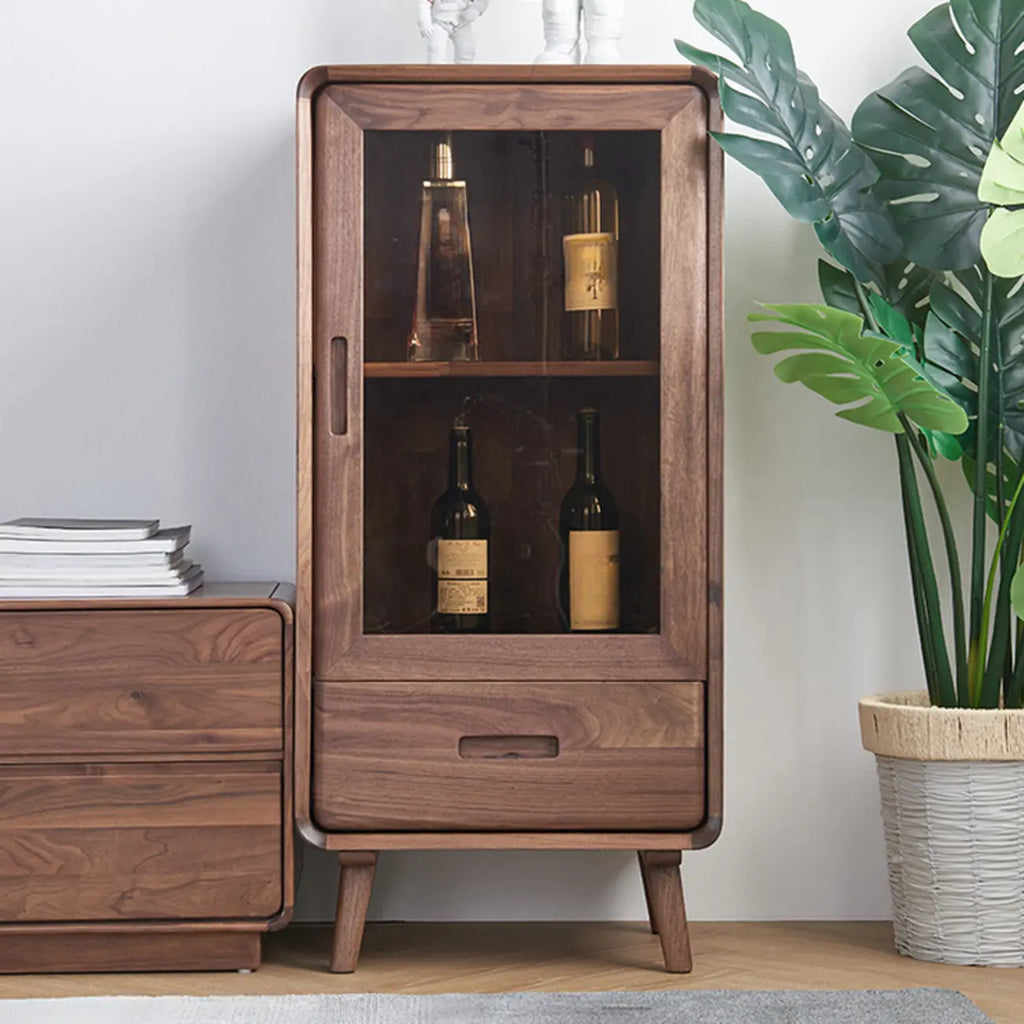 Freestanding Wood Brown Curio Cabinet with Glass Door