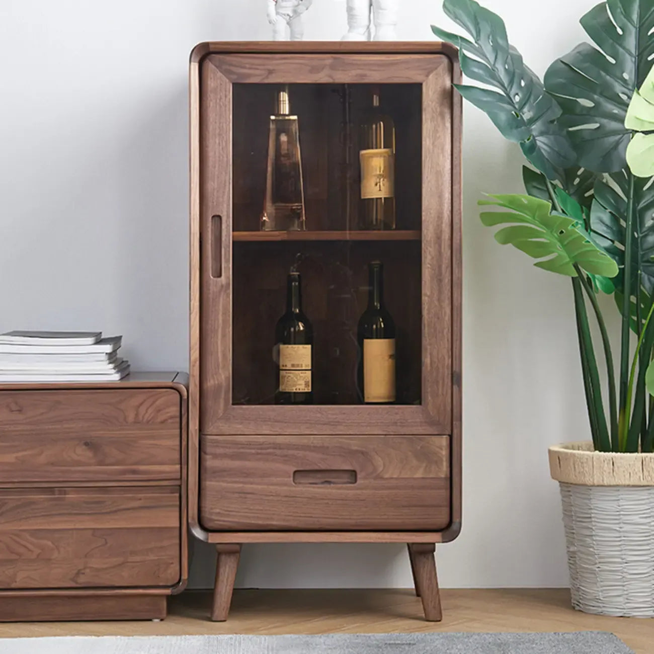 Freestanding Wood Brown Curio Cabinet with Glass Door