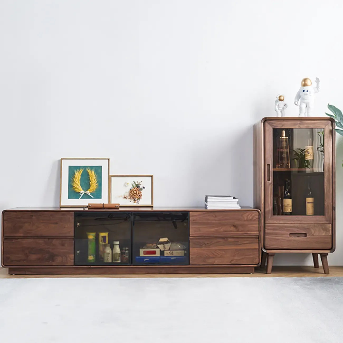 Freestanding Wood Brown Curio Cabinet with Glass Door