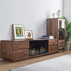 Freestanding Wood Brown Curio Cabinet with Glass Door