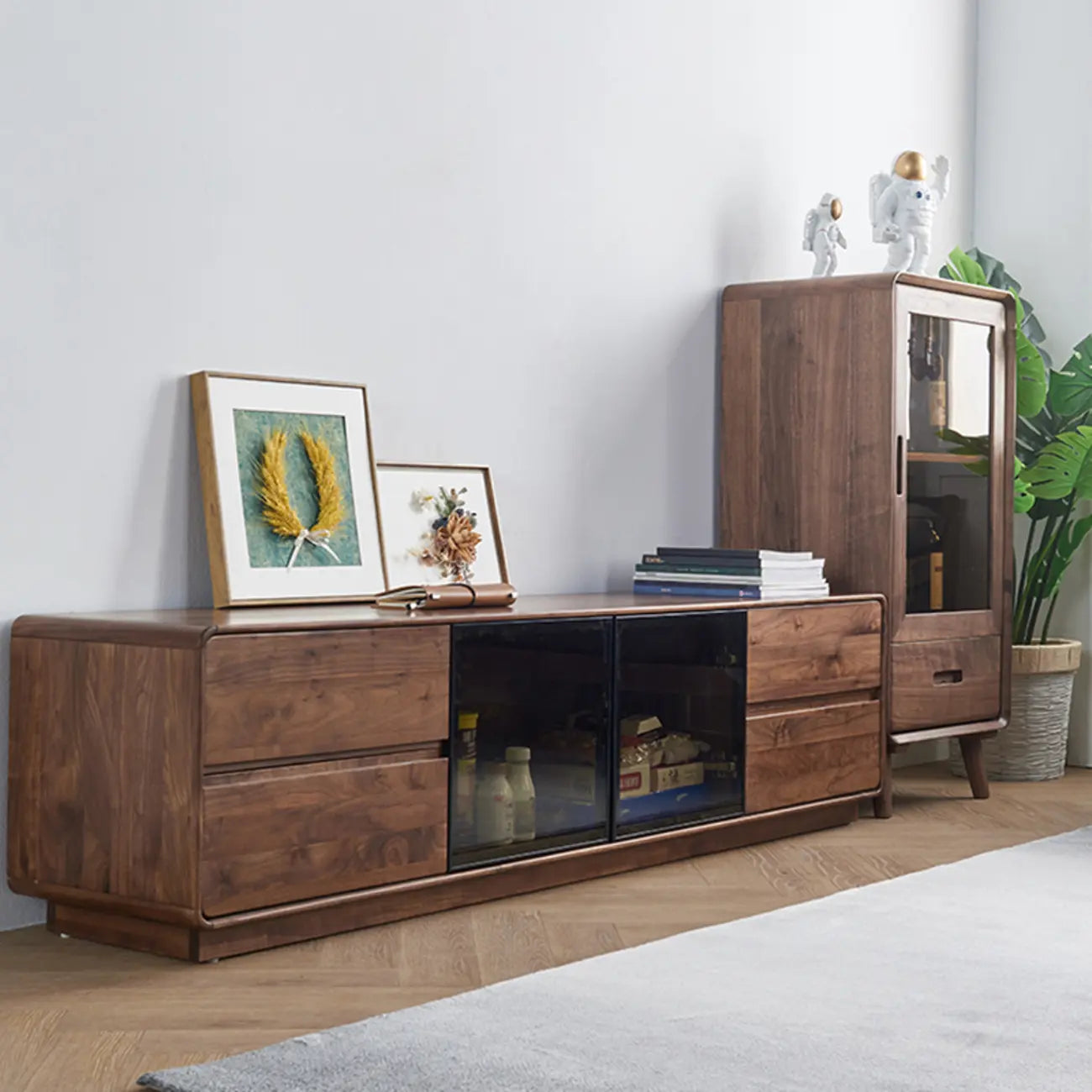 Freestanding Wood Brown Curio Cabinet with Glass Door