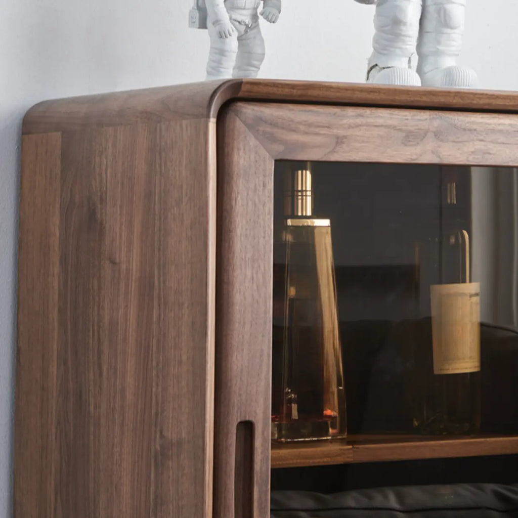 Freestanding Wood Brown Curio Cabinet with Glass Door