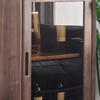 Freestanding Wood Brown Curio Cabinet with Glass Door