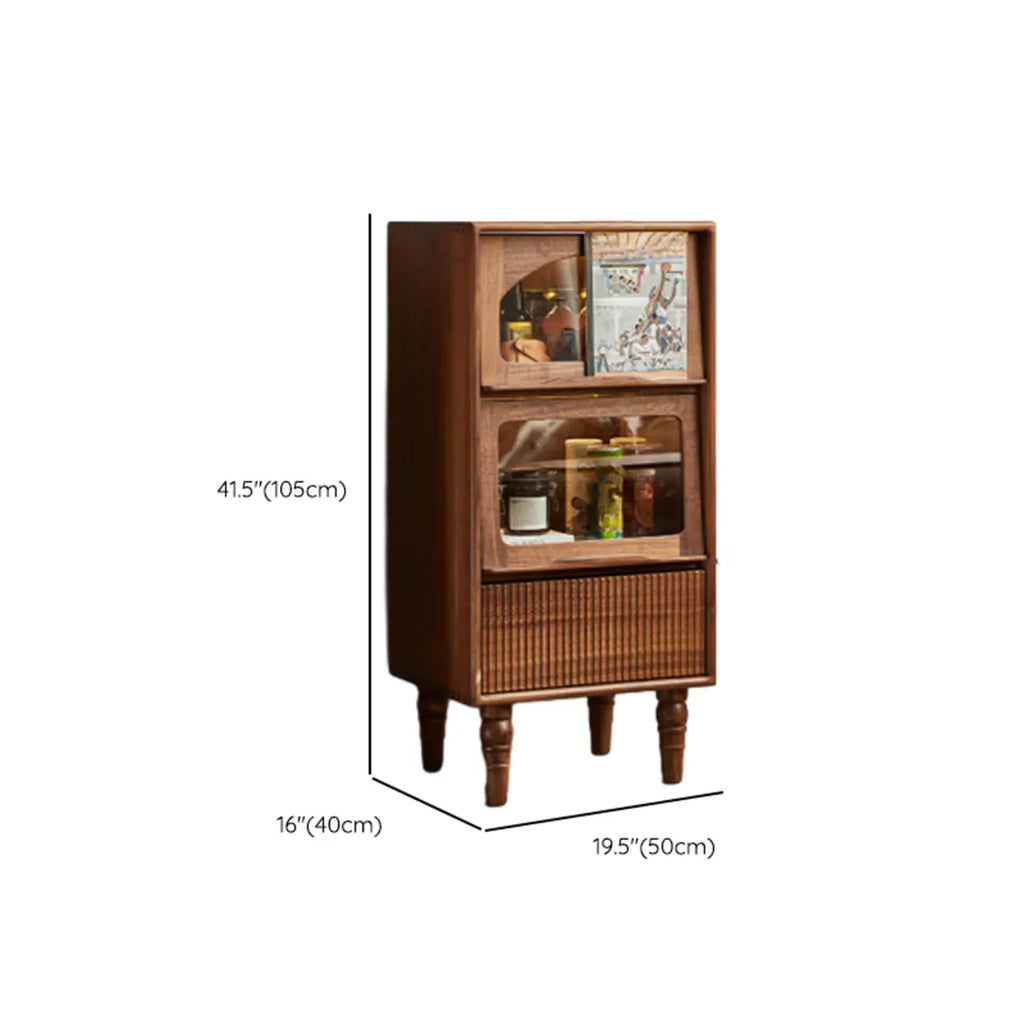 Freestanding Wood Brown Curio Cabinet with Glass Door