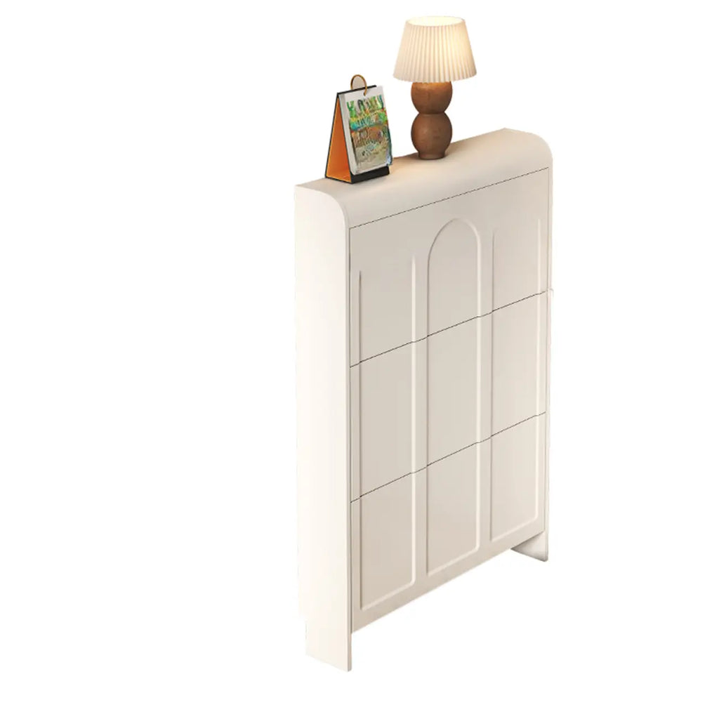 Slim Drop Front 3-Tier White Wood Shoe Storage Cabinet