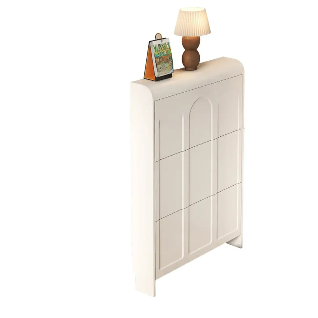 Slim Drop Front 3-Tier White Wood Shoe Storage Cabinet